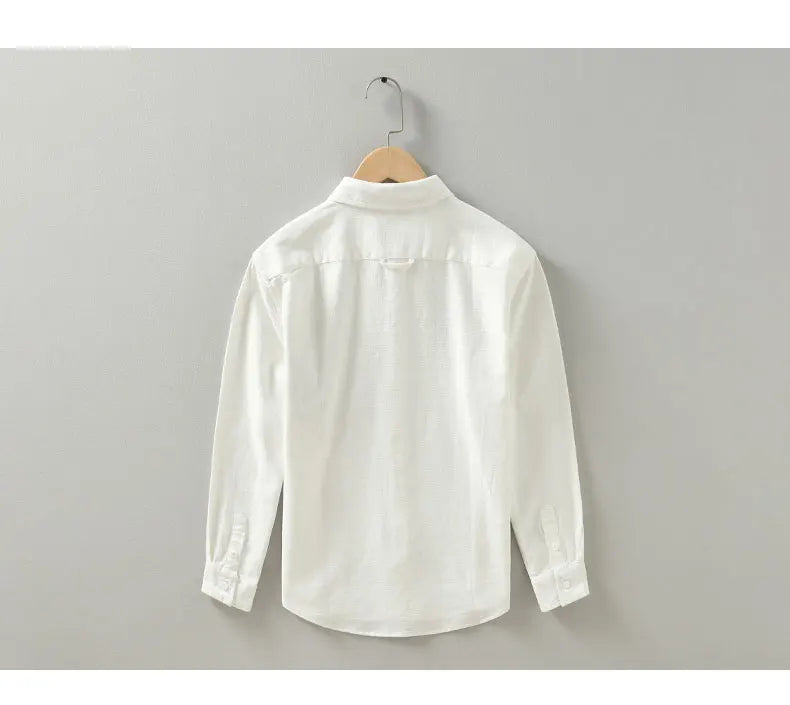 Men's Casual Long Sleeve Shirt for Men Cotton White Shirts Man Button-up Tops