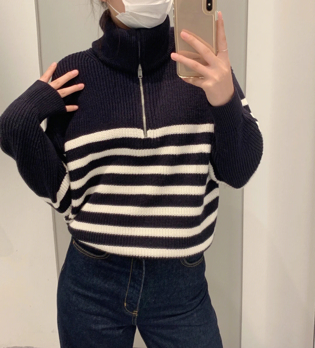 Women's Turtleneck Loose Lapel Striped Knitwear Women Pulovers New Simplicity Half Zipper Casual Fashion Women Sweaters 2024