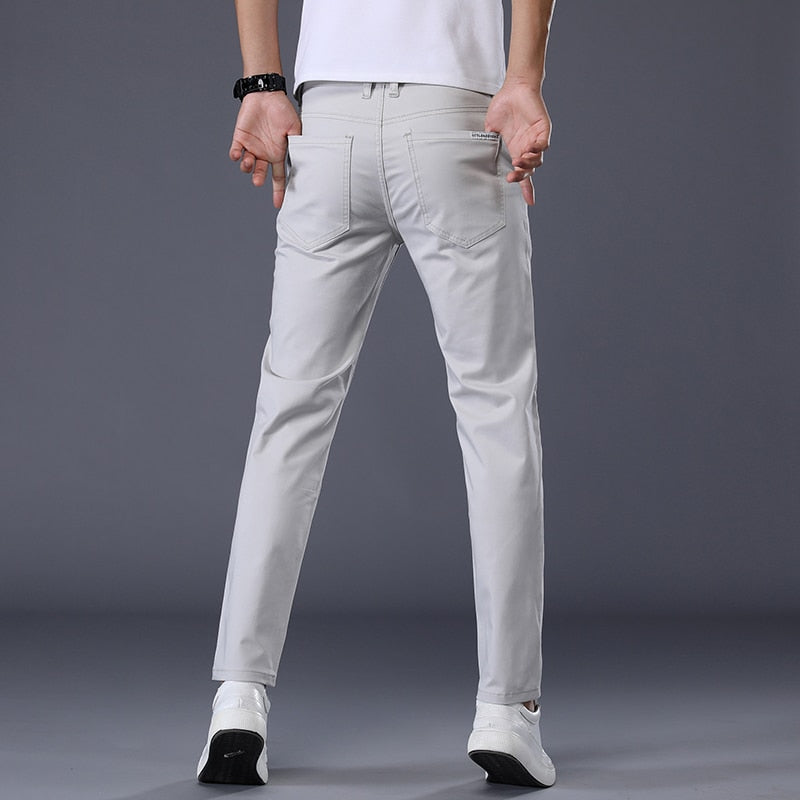 7 Colors Men's Classic Solid Color Summer Thin Casual Pants Business Fashion Stretch Cotton Slim Brand Trousers Male