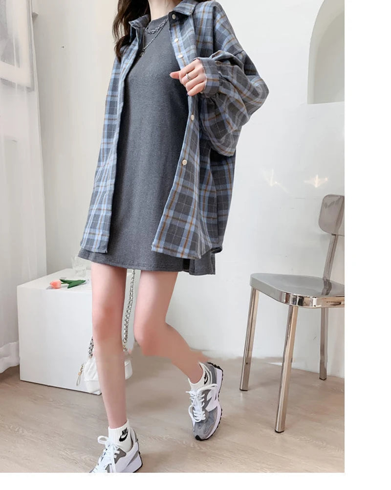 JMPRS Fashion Plaid Women Shirt Fashion Korean Oversize Tops Harajuku Daily All-match Long Sleeve Chic Female Yellow Shirts New