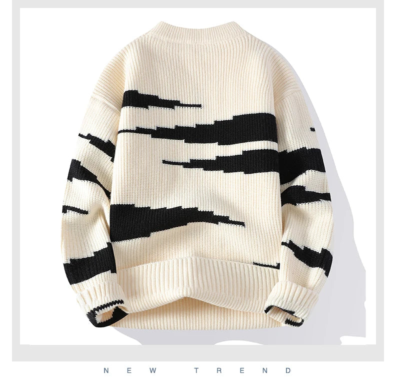 Japanese Retro Colorblocking Pullover Sweater for Men 2024 Autumn Winter New Round Neck Sweater Unisex Knit Sweater