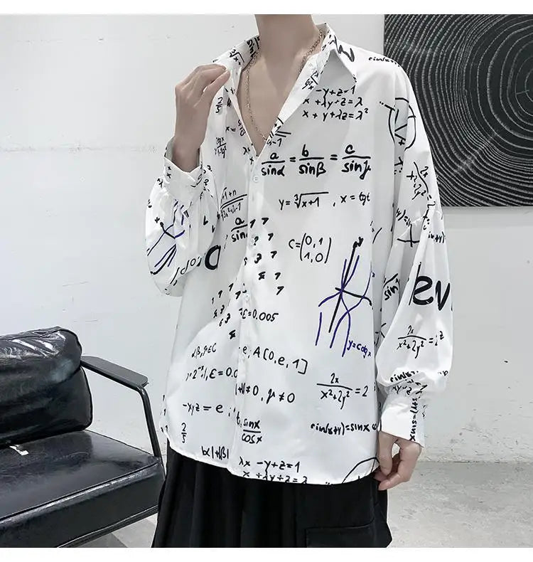 2023 New Spring and Autumn Trend Hong Kong Style Japanese Casual Loose and Luxury Korean Edition Simple Printed Men's Shirt