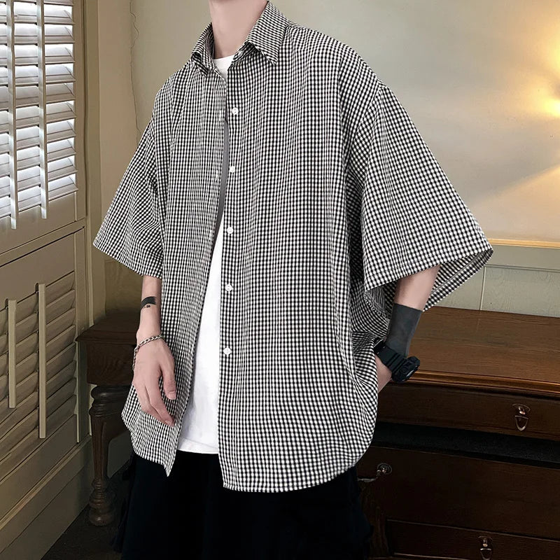 Shirt man fashion Streetwear Casual Plaid Shirt Men'S Half Sleeve High Quality 2024 Loose Spring Summer Fashion Chemise Homme