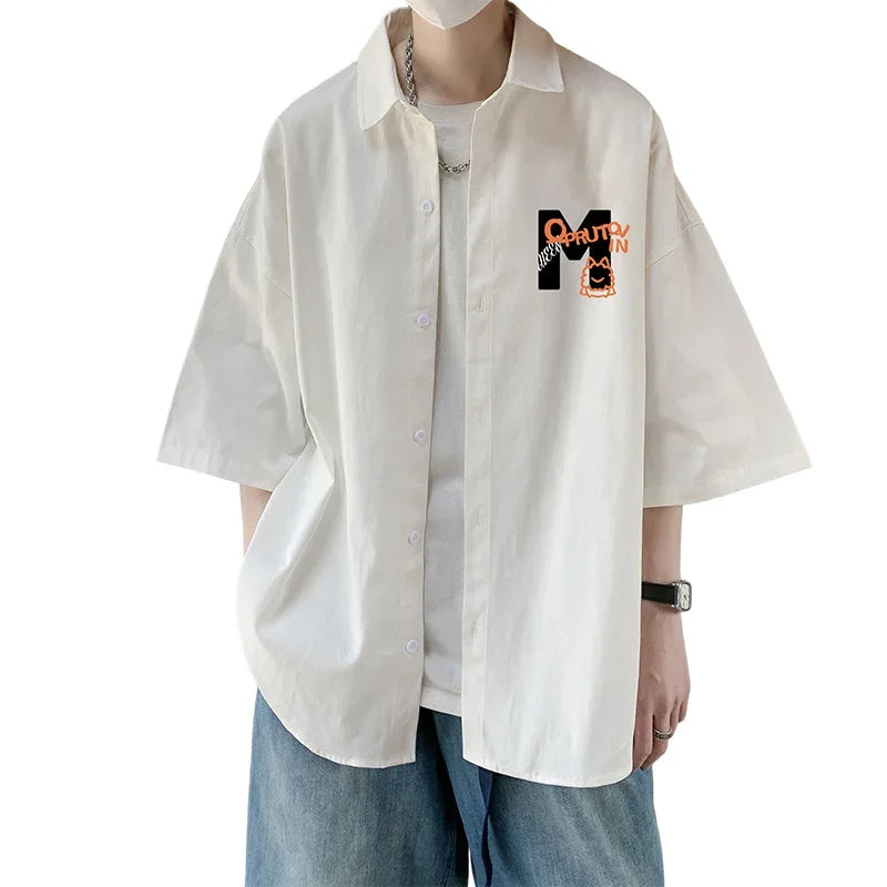 Men's Oversized Shirts Male Blouse White Fashion 5XL Oversize Shirt Half Sleeves Letter Casual Wear Summer New Clothing for Men