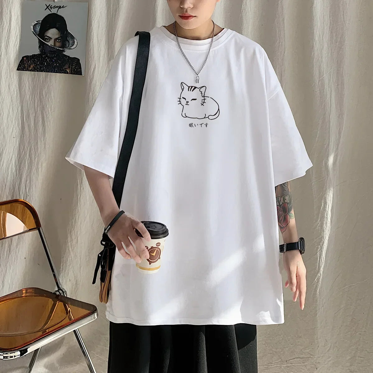 Men's oversized cotton T-shirt with animal print for casual summer wear, 5XL.