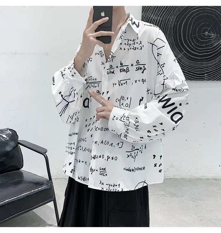 2023 New Spring and Autumn Trend Hong Kong Style Japanese Casual Loose and Luxury Korean Edition Simple Printed Men's Shirt