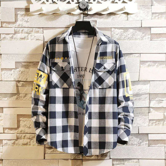 Fashions Clothes Men's Streetwear Thick Shirts Men Clothing Harajuku Color Block Plaid Shirt Long Sleeve Male Vintage Korean