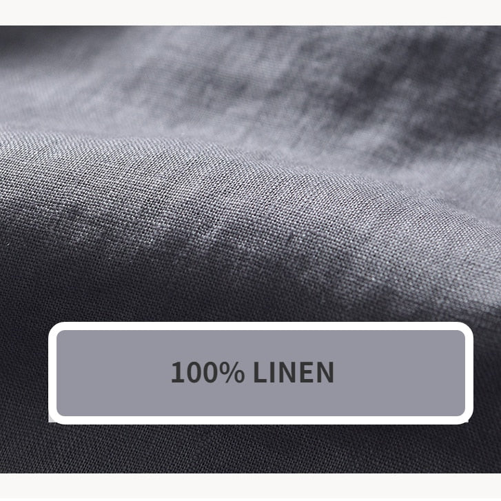 2023 summer men's pure linen slim casual short sleeve shirt fabric close-up.