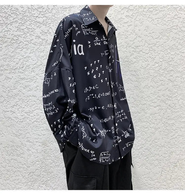 2023 New Spring and Autumn Trend Hong Kong Style Japanese Casual Loose and Luxury Korean Edition Simple Printed Men's Shirt