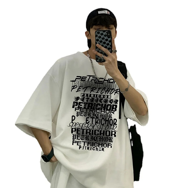 Men's Cotton T-shirts Oversized Mens 5XL T Shirt Casual Summer Wear Fashion Letter Print White Tee Shirts for Men New Clothes