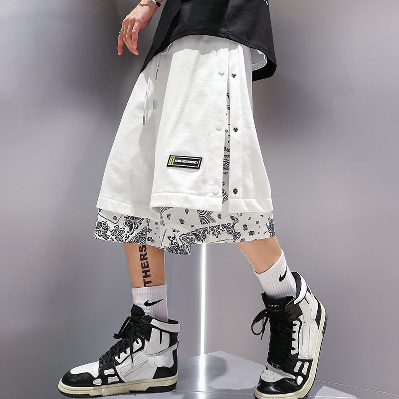 Fashion men printed shorts, summer casual sports basketball shorts, baggy jogging clothes, punk style streetwear, thin fabric.