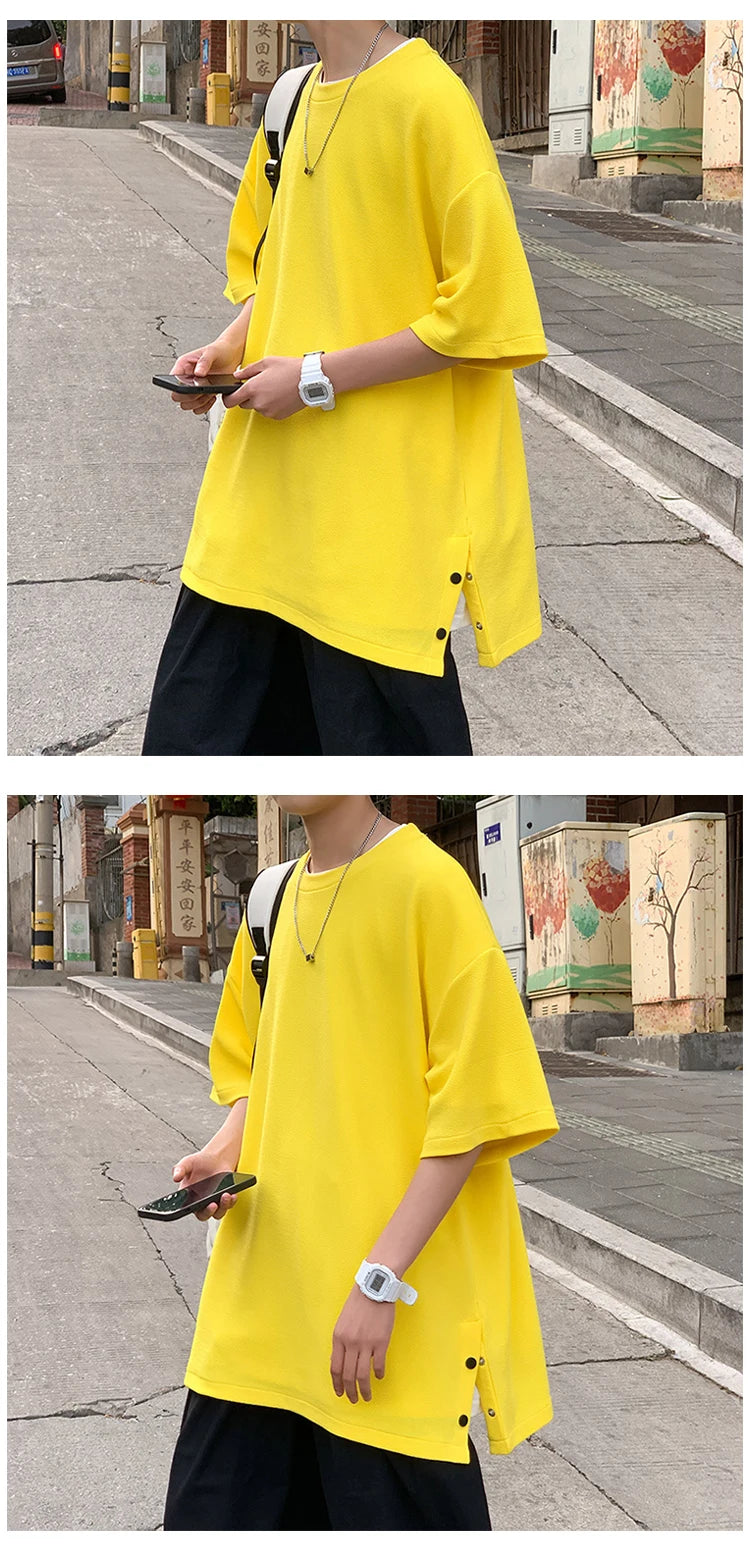 Plus Size 5XL-M Men's Side Slit T-shirt Solid Color t shirt Men Women Causal O-neck Basic Tshirt Male Oversized Tops 4 Colors