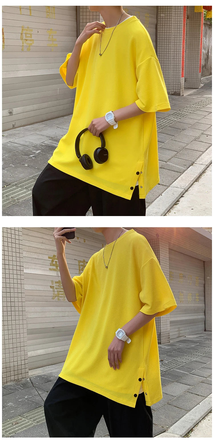 Plus Size 5XL-M Men's Side Slit T-shirt Solid Color t shirt Men Women Causal O-neck Basic Tshirt Male Oversized Tops 4 Colors