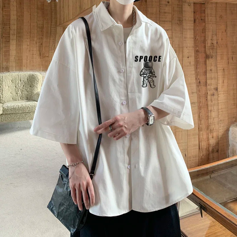 Funny Men's Oversized Shirts Male Blouse Print White 5XL Oversize Shirt Half Sleeves Casual Wear Summer New Clothing for Men