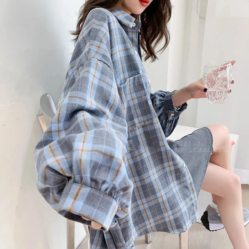 JMPRS Fashion Plaid Women Shirt Fashion Korean Oversize Tops Harajuku Daily All-match Long Sleeve Chic Female Yellow Shirts New