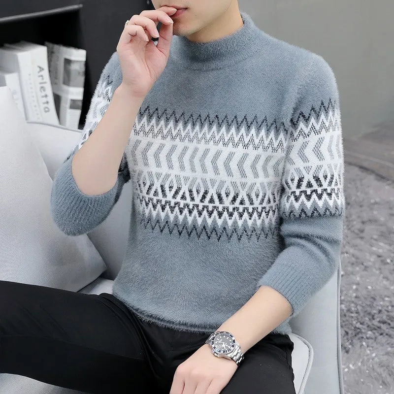 Korean Fashion Sweaters Men Autumn Solid Color Wool Sweaters Slim Fit Men Street Wear Mens Clothes Knitted Sweater Men Pullovers