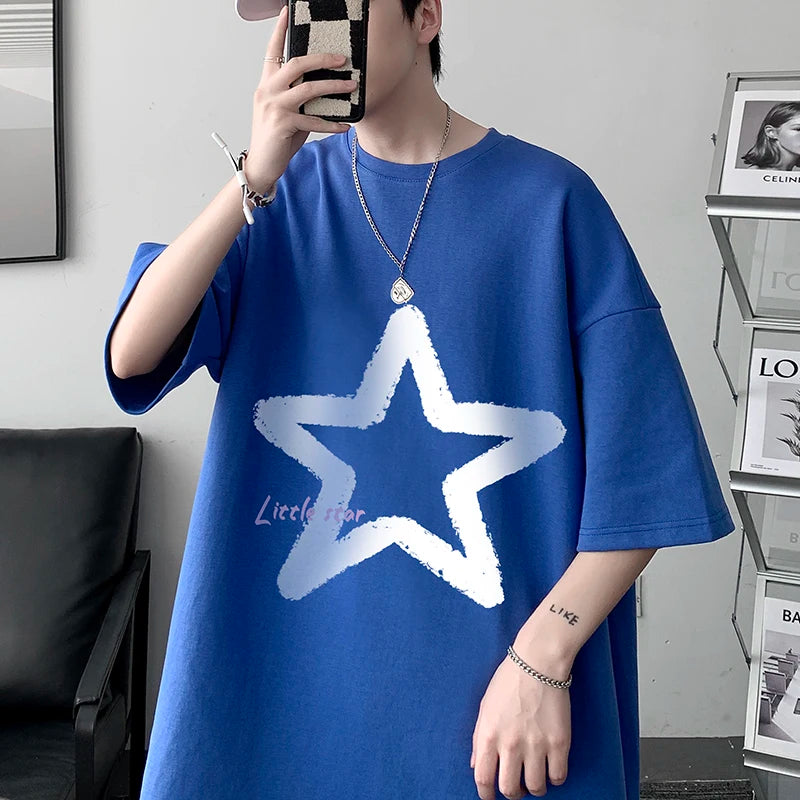 Little Star Printed Men's T Shirt Summer Fashion Casual Short Sleeve Tee Tops Mens Cotton Linen Oversized Hip-Hop T-shirt 5XL