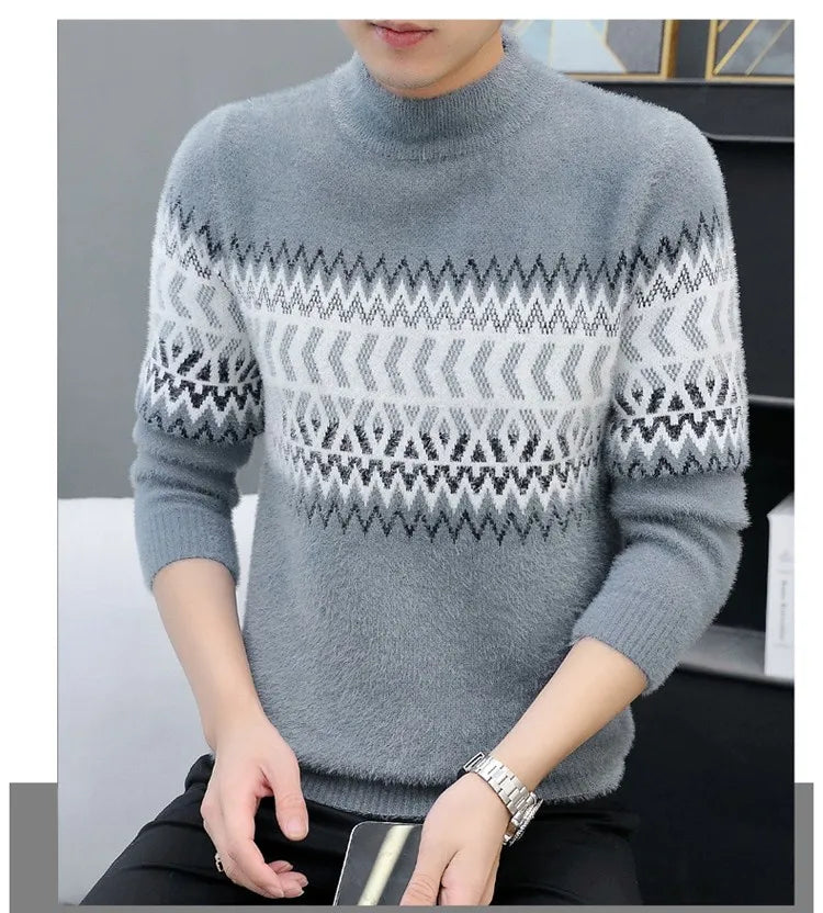 Korean Fashion Sweaters Men Autumn Solid Color Wool Sweaters Slim Fit Men Street Wear Mens Clothes Knitted Sweater Men Pullovers