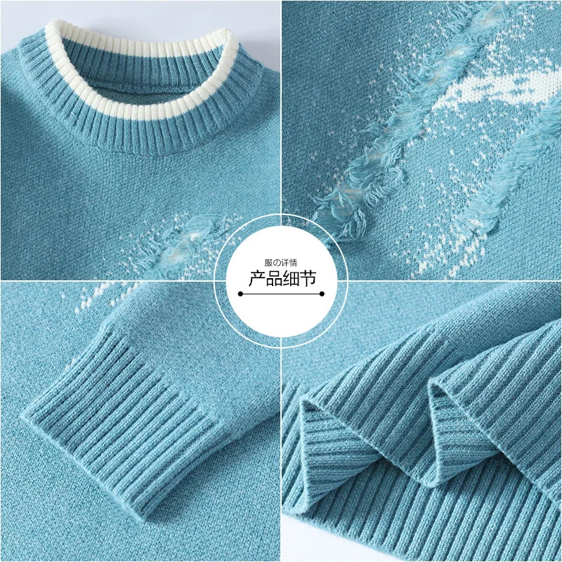 2024 Thick Warm wool pullovers Autumn/Winter Men's Fashion Casual Sweaters comfortable Knittwear Men loose sweater youth M-4XL