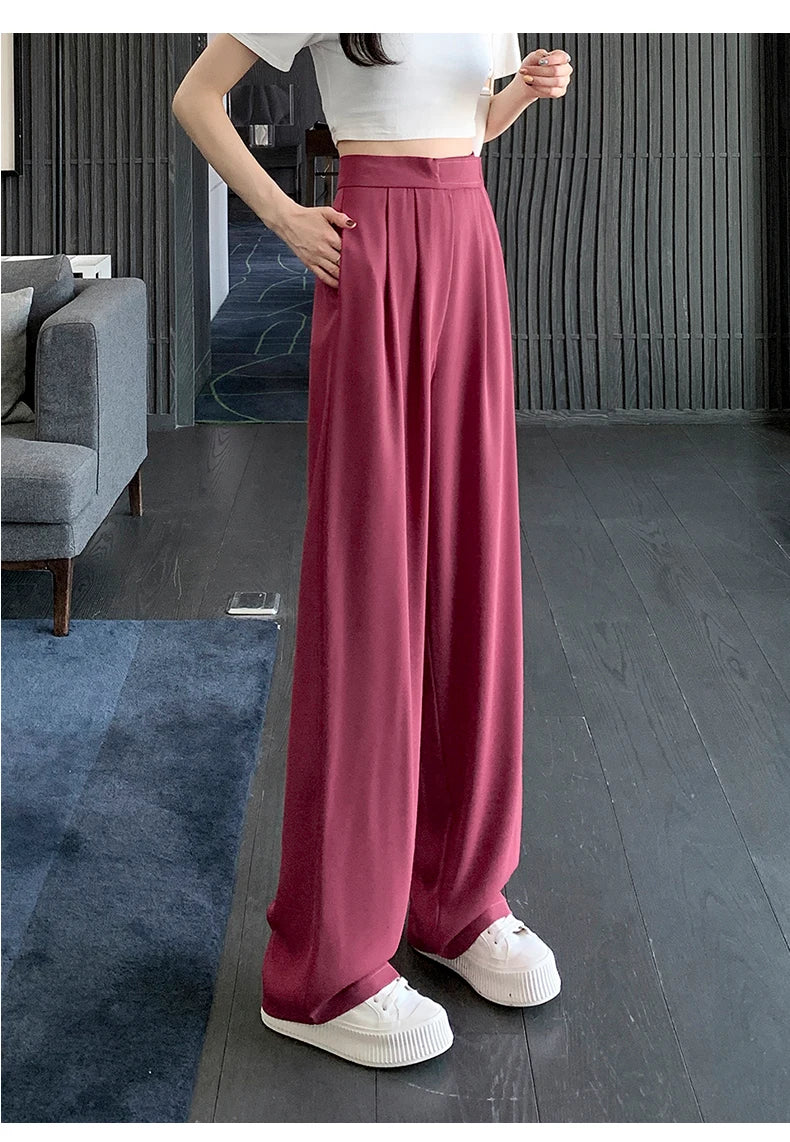 Jielur Brown Wide Leg Women Classic Suit Pants Vintage Palazzo Office Elegant Casual Black Trousers Female High Waist Pants