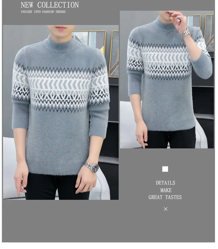 Korean Fashion Sweaters Men Autumn Solid Color Wool Sweaters Slim Fit Men Street Wear Mens Clothes Knitted Sweater Men Pullovers