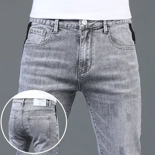 2023 New Summer Thin Smoke Gray Jeans Men's Fashion Brand Korean Version of Men's Slim Small Feet Leisure Pants y2k men's jeans