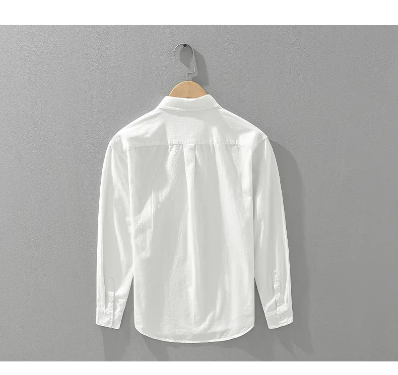 100% Cotton Long Sleeve Shirt for Men Loose Shirts No Bounce Solid Classic Fashion Men's Clothing