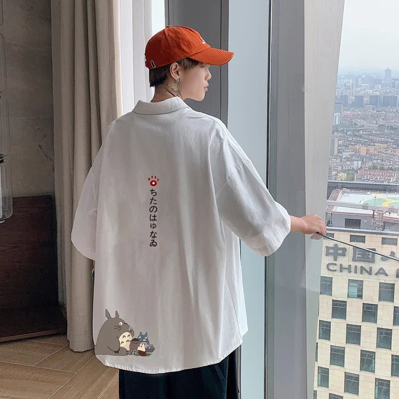 Men's Oversized Shirts White Mens Fashion Blouse Anime Print 5xl Oversize Half Sleeves Dress Shirt for Men New Clothing Casual