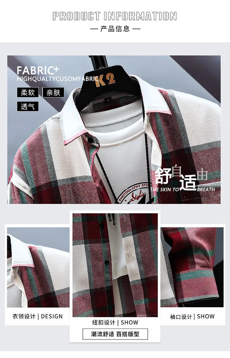 2023 Spring and Autumn New Fashion Casual Plaid Long Sleeve Shirt Men Slim Comfortable Breathable Large Size High-Quality Shirt