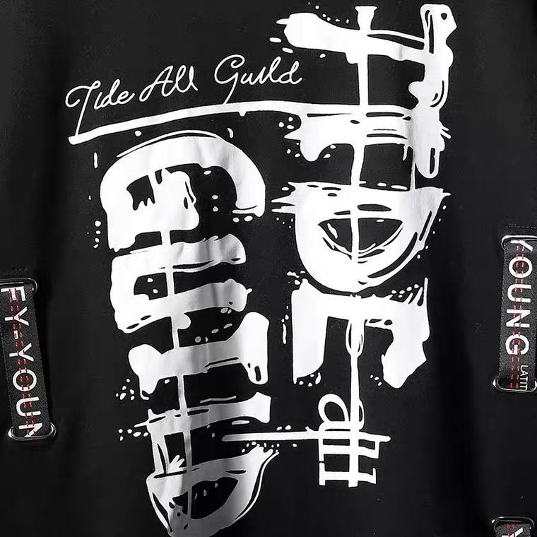 Fashion Graffiti Men's Hoodies T-Shirt with Letter Print and Anime Design