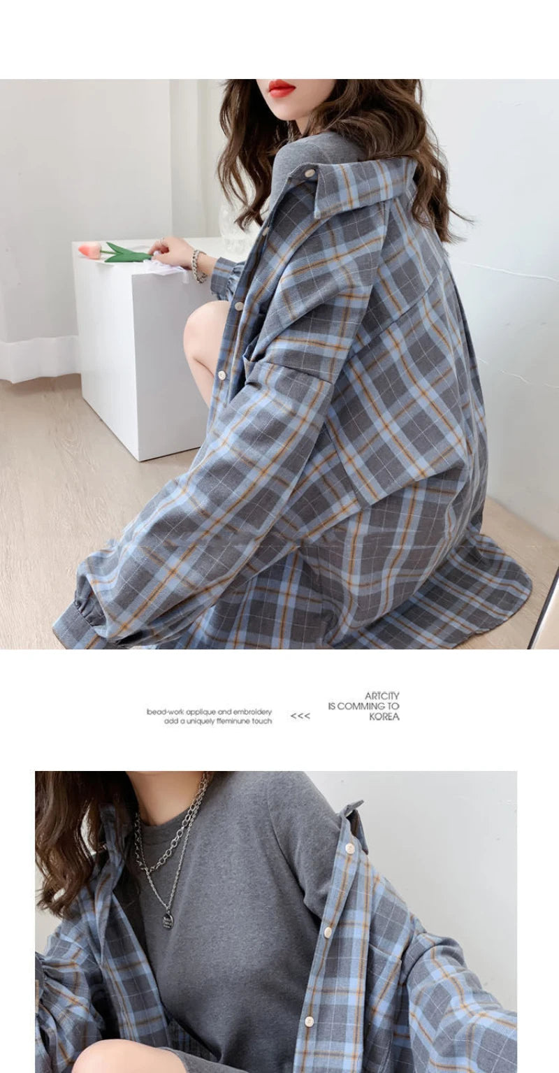 JMPRS Fashion Plaid Women Shirt Fashion Korean Oversize Tops Harajuku Daily All-match Long Sleeve Chic Female Yellow Shirts New