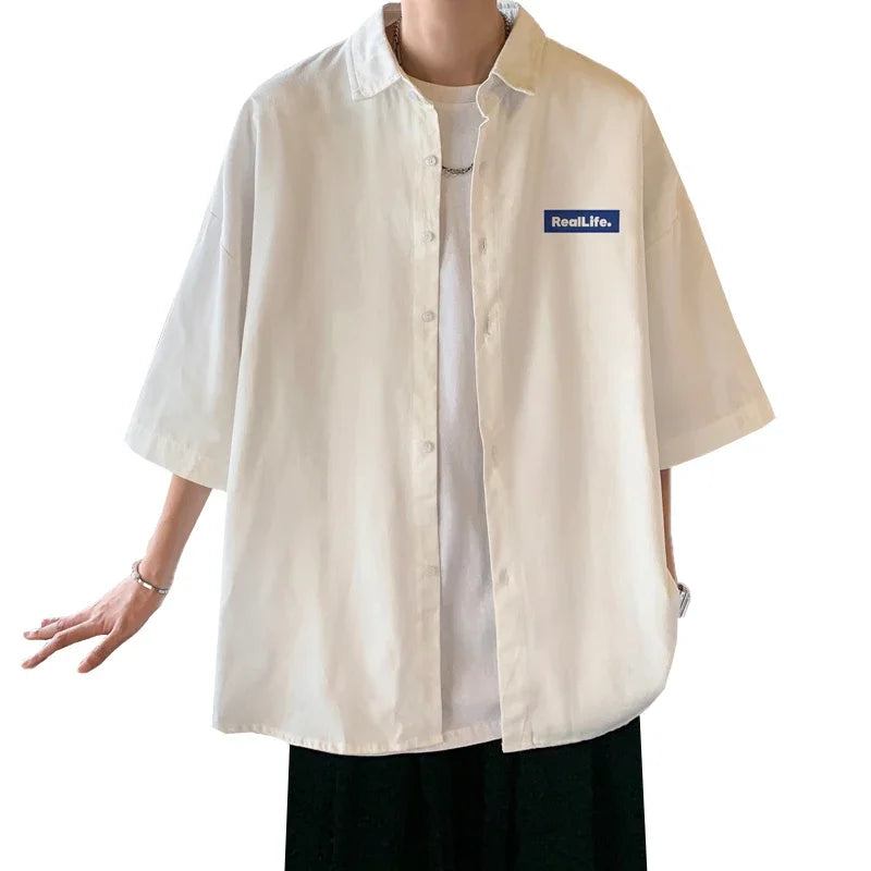 Men's Oversized Shirts Print Fashion Mens Letter Blouse White 5xl Oversize Shirt Half Sleeves Casual for Men New Clothing