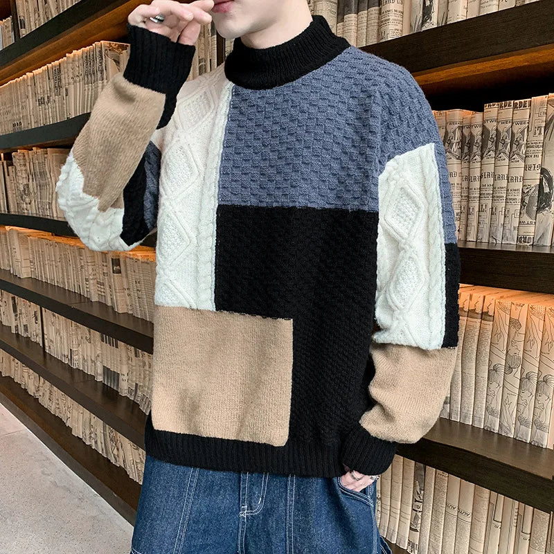 Knit Sweater Men Oversized Pull Homme Male Knitted Sweater Pullover Jumper Harajuku Casual Streetwear Patchwork Men Sweaters