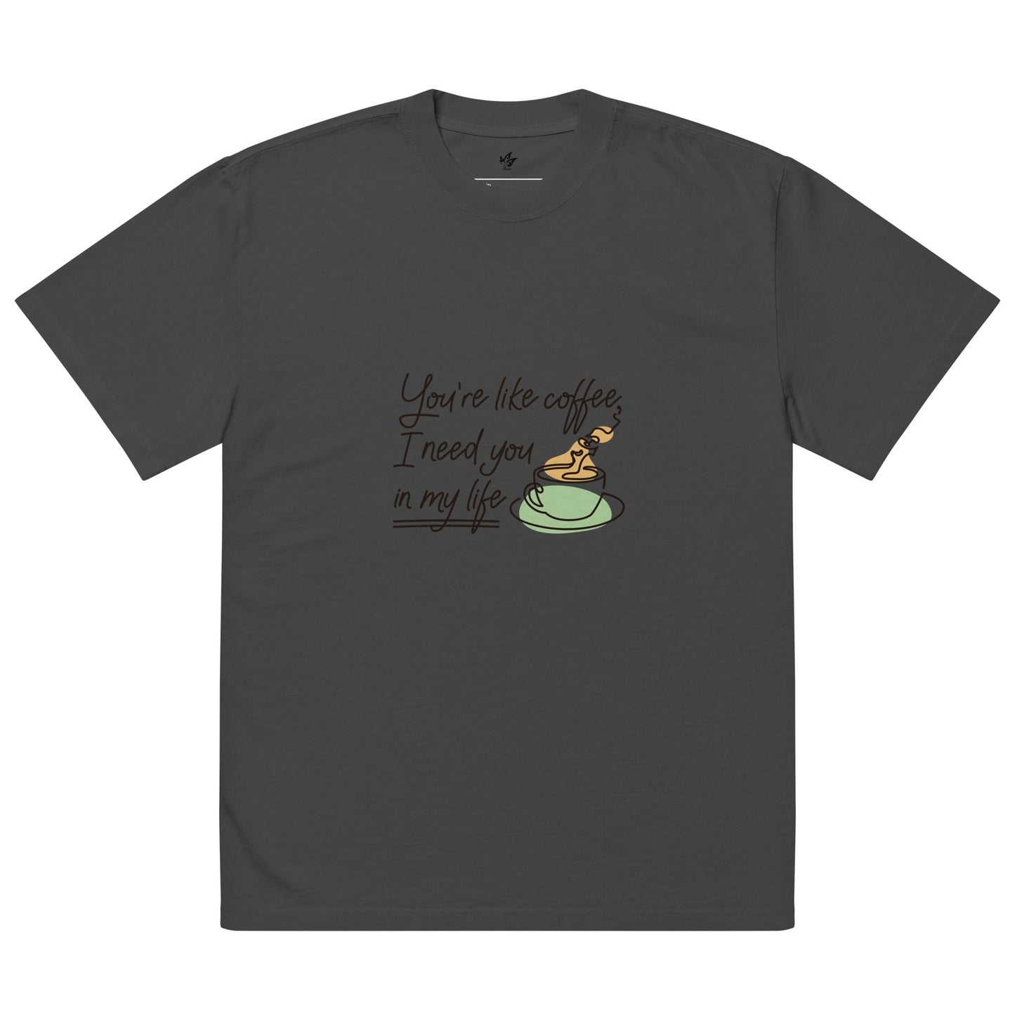 T130524Oversized faded t-shirt, 100% carded cotton, boxy fit, graphic design with coffee quote.