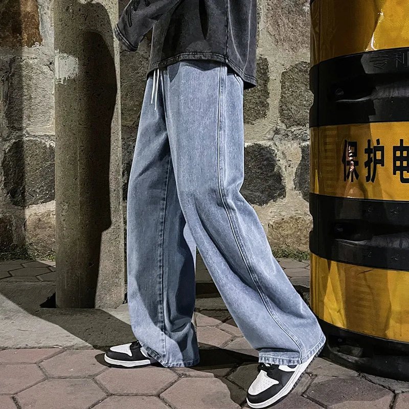 2023 Men's Jeans Korean Version Student Casual Pants High Street Straight Loose Wide Leg Jeans Black Grey Blue Baggy Jeans - Fairy&Elf