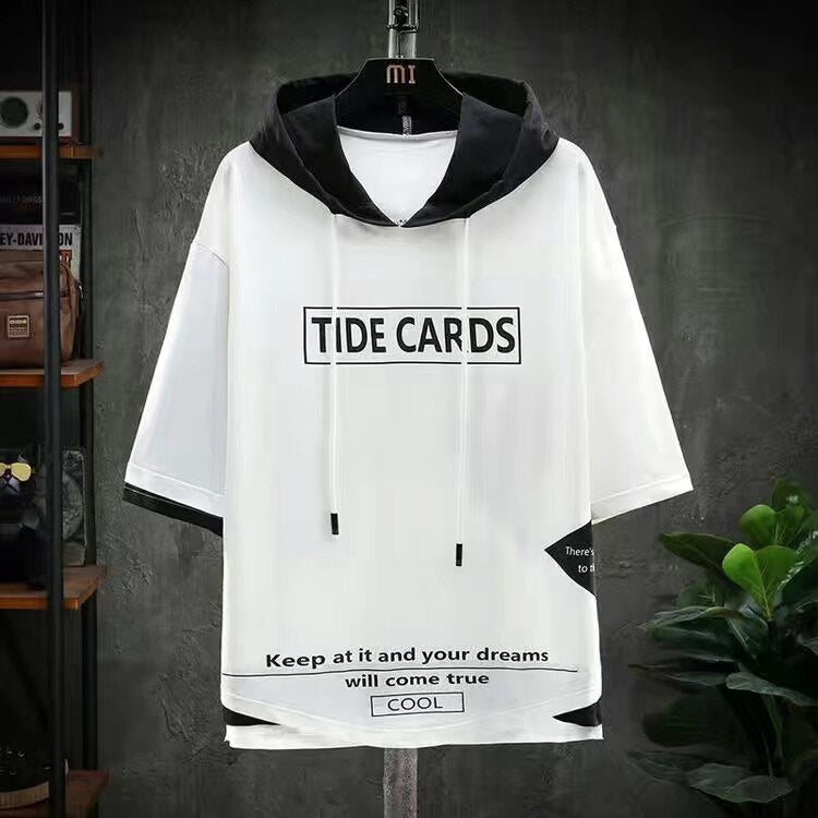 2023 Men's T Shirts Harajuku Japan Fashion Summer Three Quarter Tops Tees Men Casual Men Clothing Streetwear Hooded T Shirts Men - Fairy&Elf