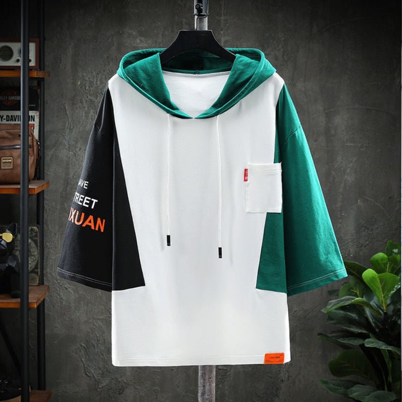 2023 Men's T Shirts Harajuku Japan Fashion Summer Three Quarter Tops Tees Men Casual Men Clothing Streetwear Hooded T Shirts Men - Fairy&Elf