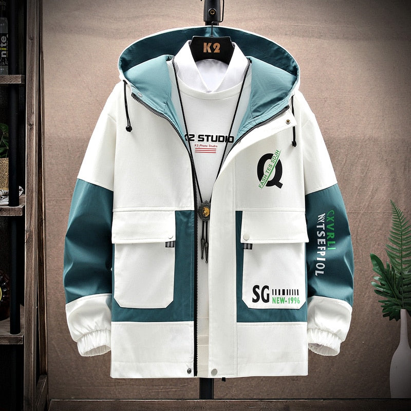 Men's windbreaker jacket with Korean fashion print, casual design, ideal for spring and autumn.