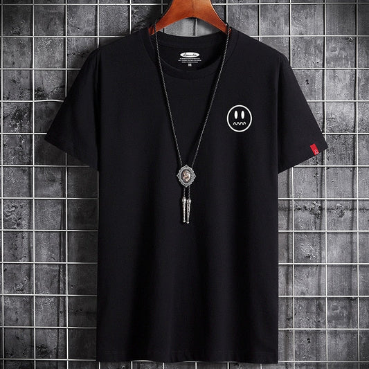 Men's black oversized anime t-shirt with vintage graphic design, short sleeves, and O-neck style, ideal for summer fashion.