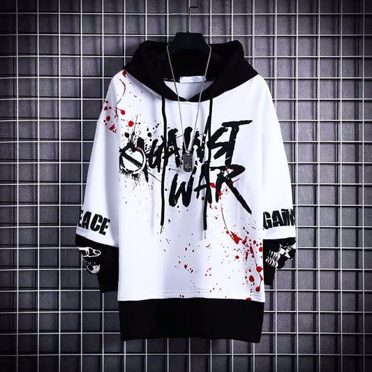 Fashion thin hoodie with letter graffiti print, casual streetwear style, suitable for men, Y2k techwear.